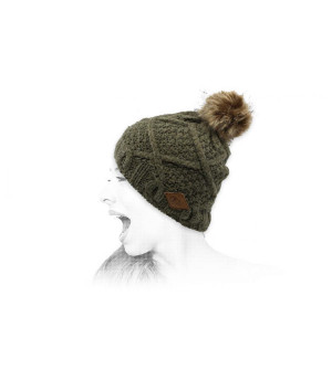 bonnet kaki pompon fourrure Jude Beanie kaki